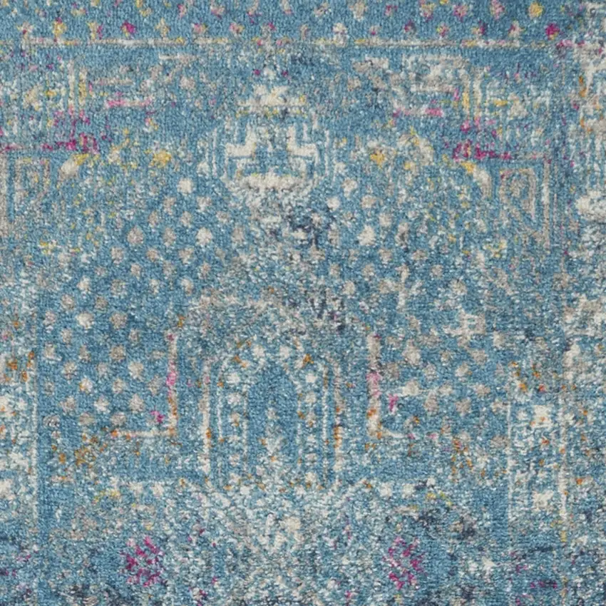 10' Blue And Ivory Southwestern Distressed Runner Rug Photo 3
