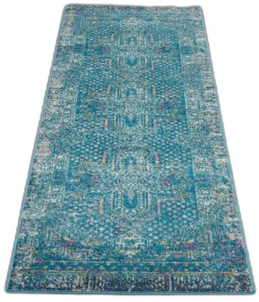 Blue Distressed Medallion Runner Rug Photo 7