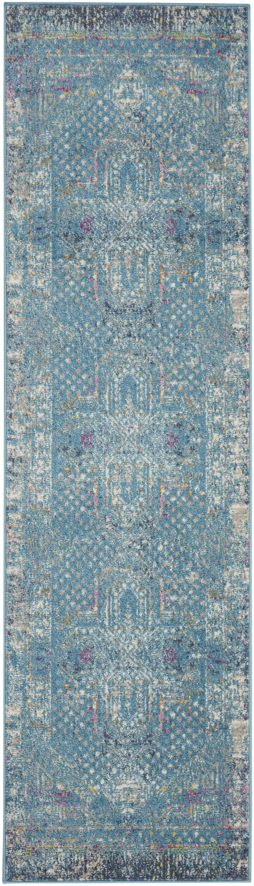 8' Blue And Ivory Southwestern Distressed Runner Rug Photo 4