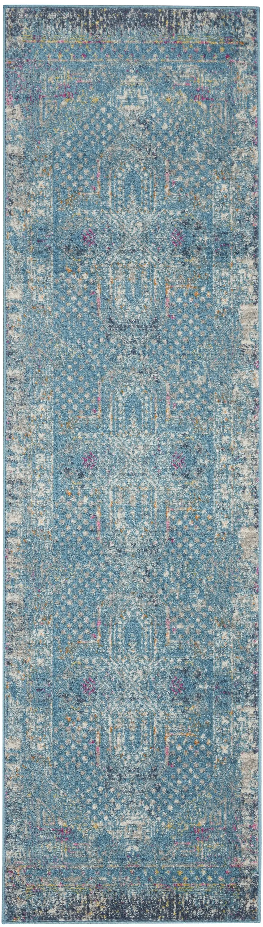 Blue Distressed Medallion Runner Rug Photo 1