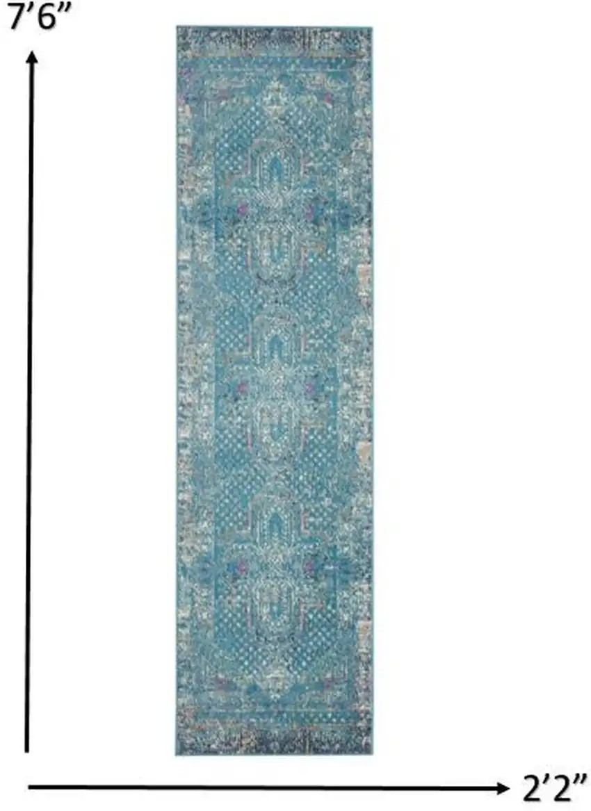 Blue Distressed Medallion Runner Rug Photo 5
