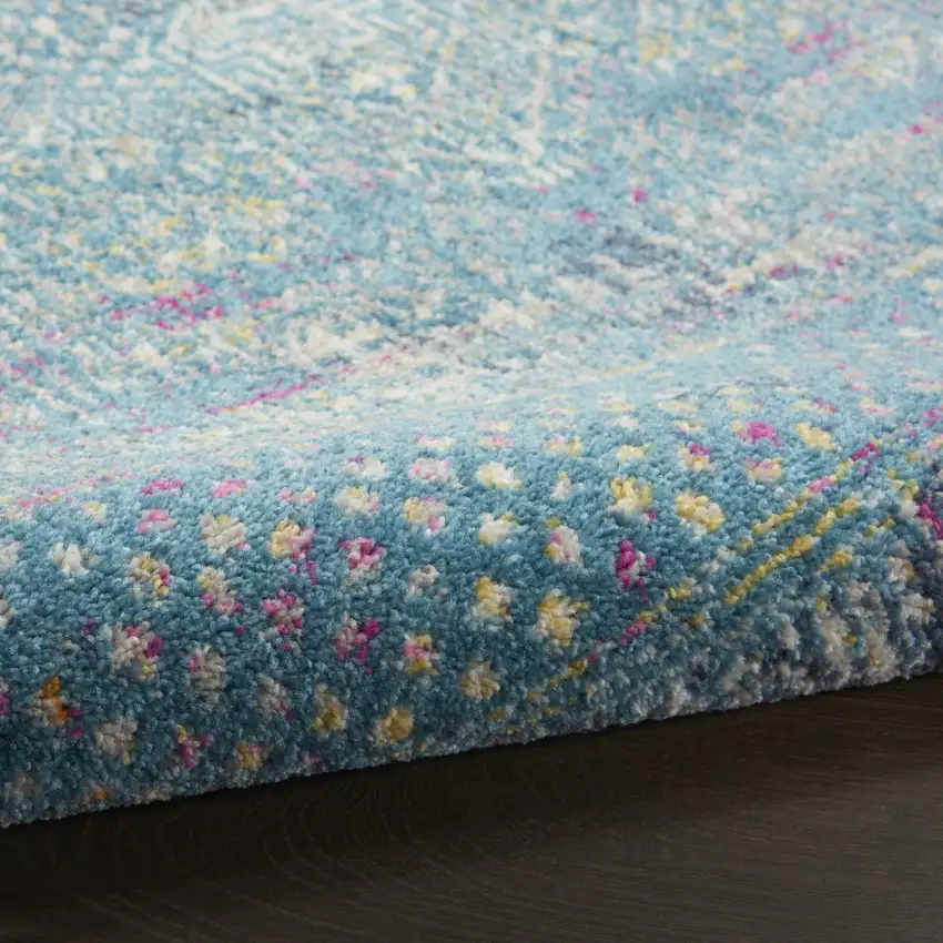 8' Blue And Ivory Southwestern Distressed Runner Rug Photo 8