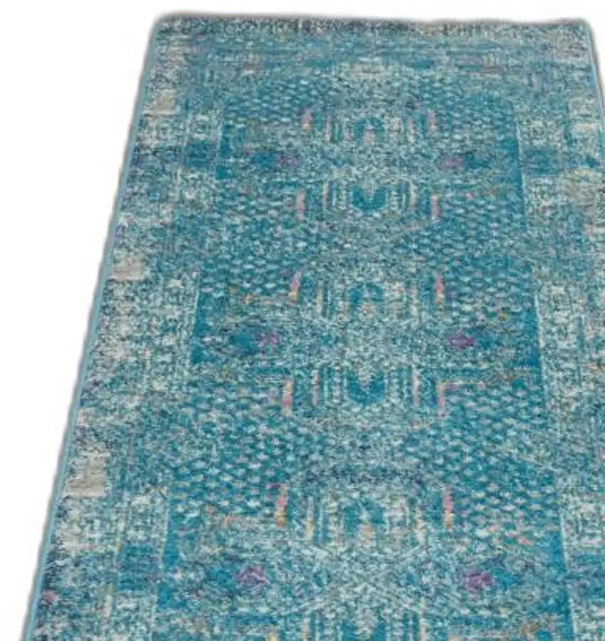 Blue Distressed Medallion Runner Rug Photo 8
