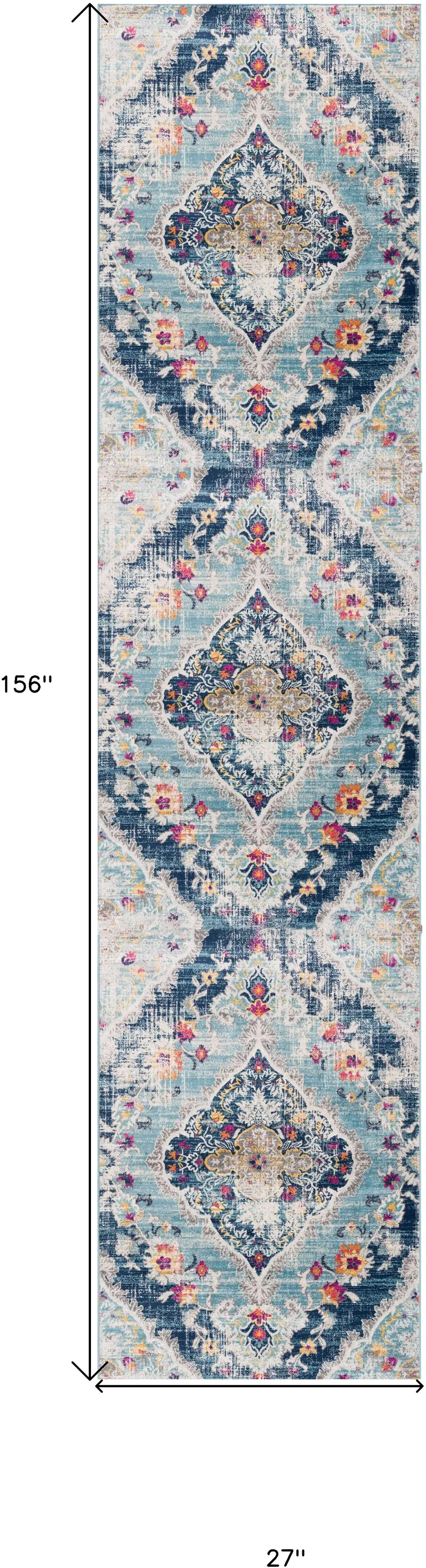 Blue Distressed Medallion Runner Rug Photo 5