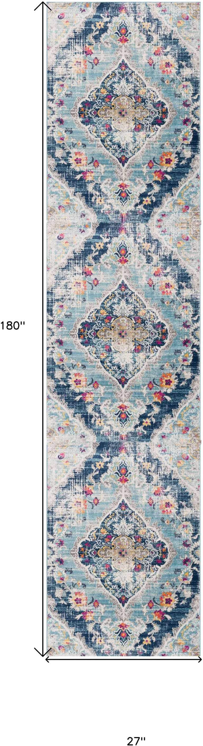 Blue Distressed Medallion Runner Rug Photo 5