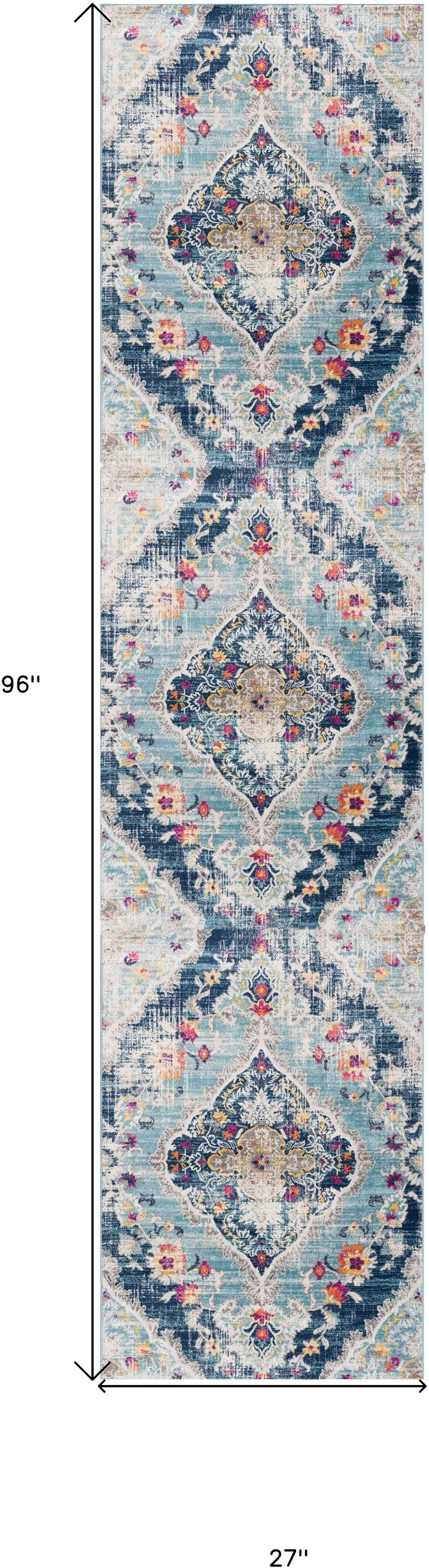 Blue Distressed Medallion Runner Rug Photo 5