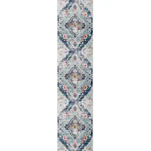 Photo of Blue Distressed Medallion Runner Rug