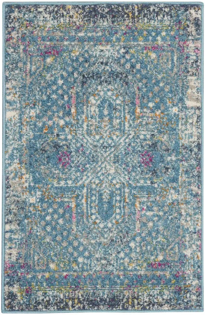 Blue Distressed Medallion Scatter Rug Photo 1