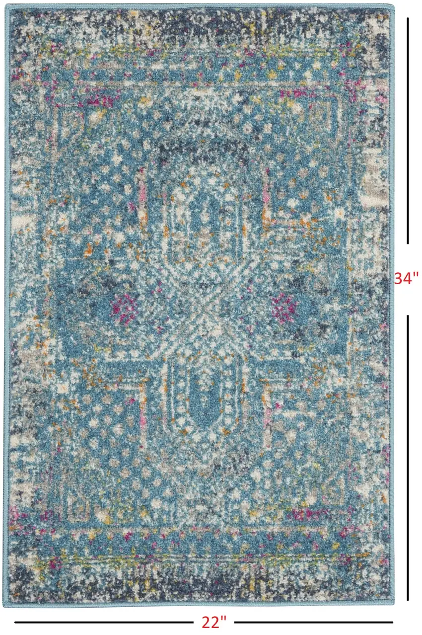 Blue Distressed Medallion Scatter Rug Photo 6