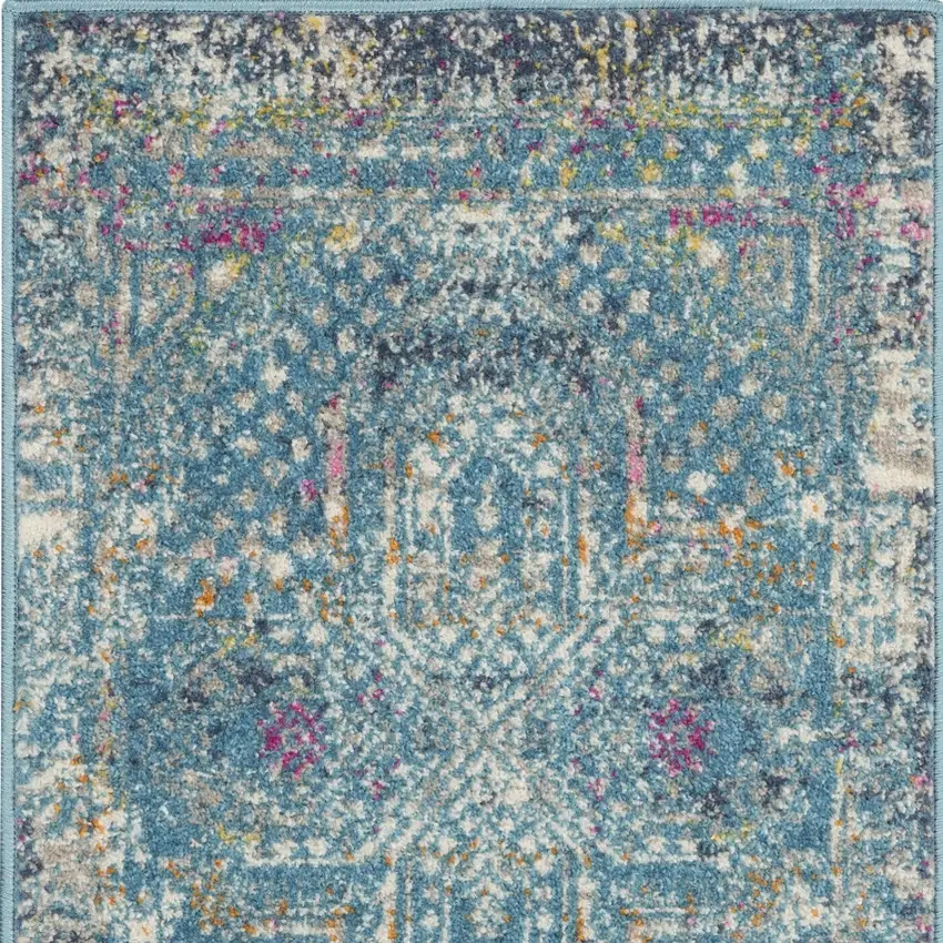 Blue And Ivory Southwestern Distressed Area Rug Photo 7