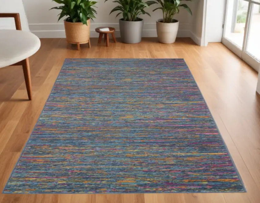 Blue And Orange Abstract Distressed Area Rug Photo 2