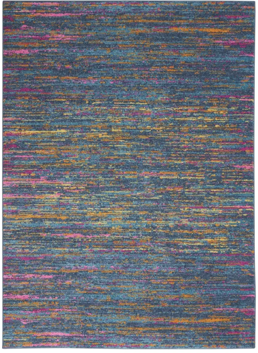 Blue And Orange Abstract Distressed Area Rug Photo 1