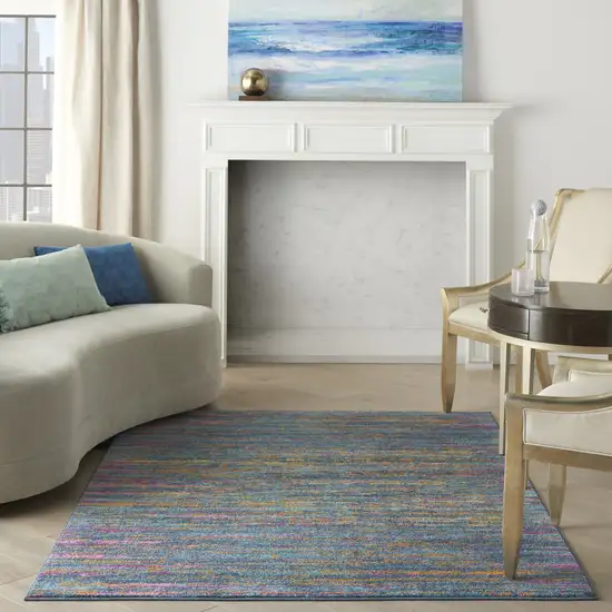 Blue And Orange Abstract Power Loom Area Rug Photo 6
