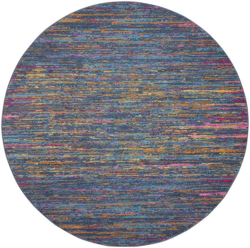 5' Blue And Orange Round Abstract Power Loom Area Rug Photo 9