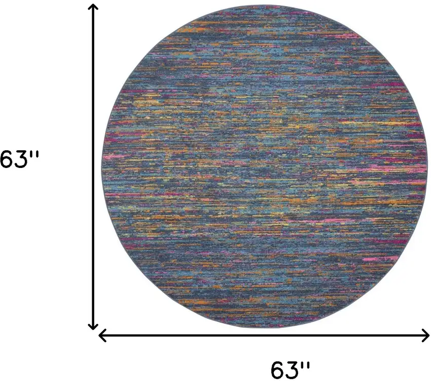 5' Blue And Orange Abstract Distressed Round Rug Photo 8