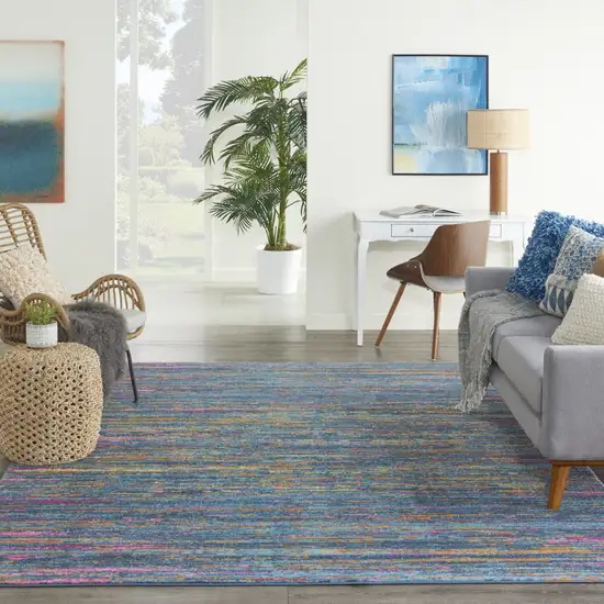 Blue And Orange Abstract Distressed Area Rug Photo 9