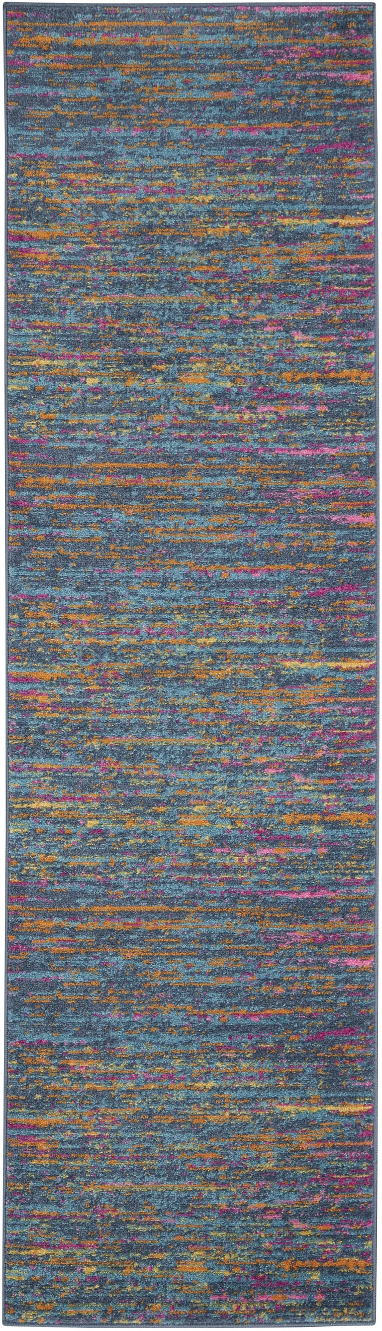 Blue Distressed Striations Runner Rug Photo 5