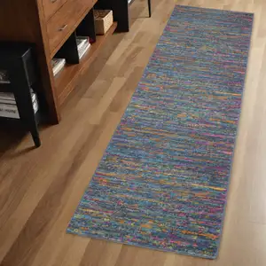 Photo of Blue Distressed Striations Runner Rug