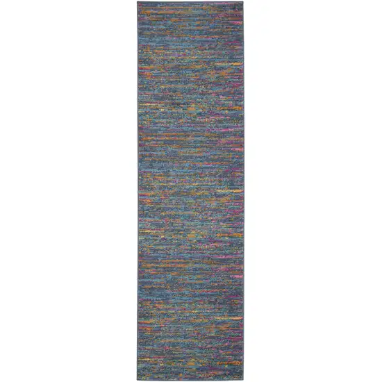 6' Blue And Orange Abstract Distressed Runner Rug Photo 9