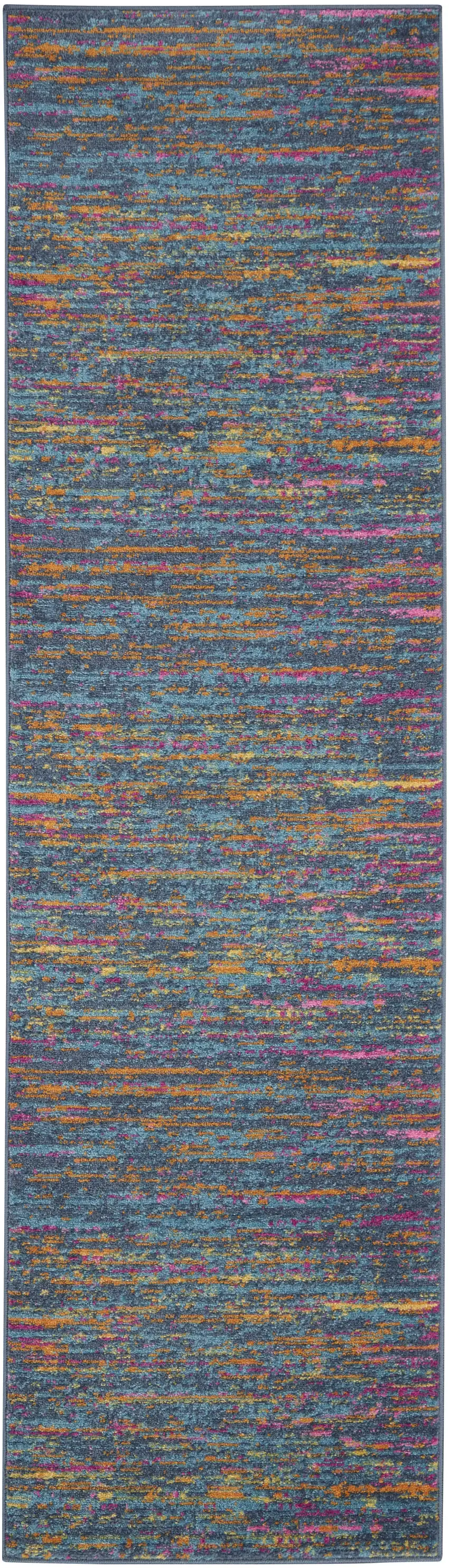 6' Blue And Orange Abstract Distressed Runner Rug Photo 9