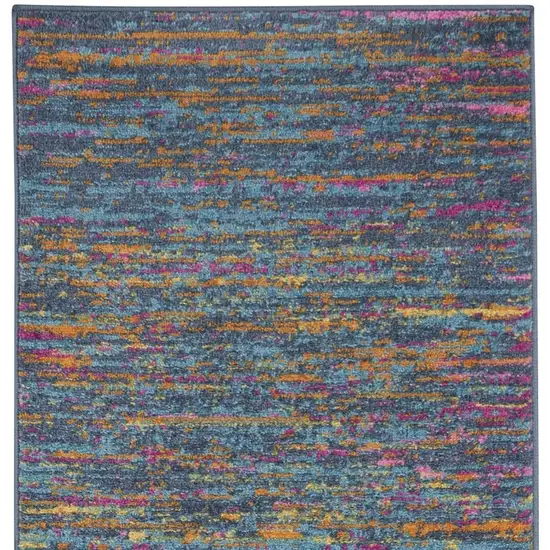 6' Blue And Orange Abstract Distressed Runner Rug Photo 3