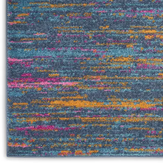 6' Blue And Orange Abstract Distressed Runner Rug Photo 8