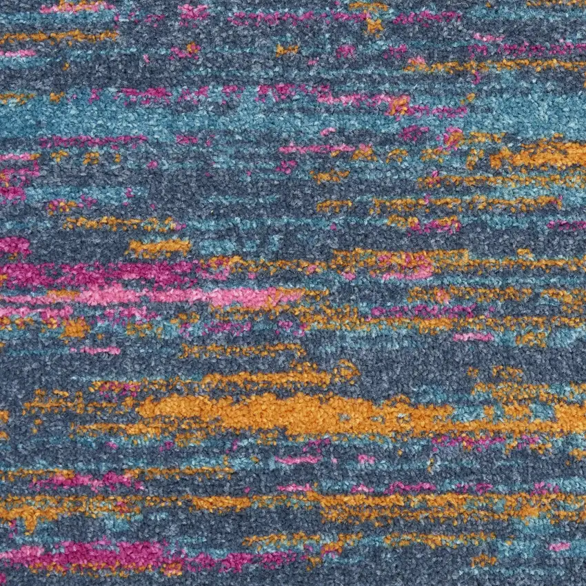 10' Blue And Orange Abstract Distressed Runner Rug Photo 4