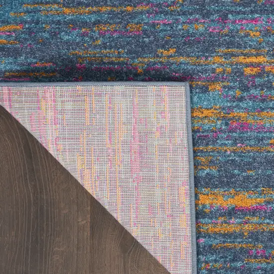 10' Blue And Orange Abstract Power Loom Runner Rug Photo 5