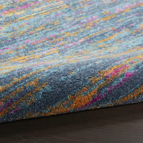 10' Blue And Orange Abstract Distressed Runner Rug Photo 6