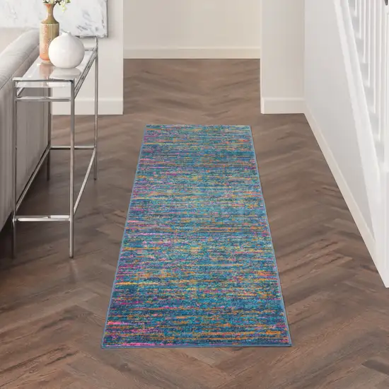 10' Blue And Orange Abstract Distressed Runner Rug Photo 7