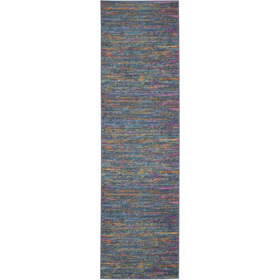 10' Blue And Orange Abstract Distressed Runner Rug Photo 1