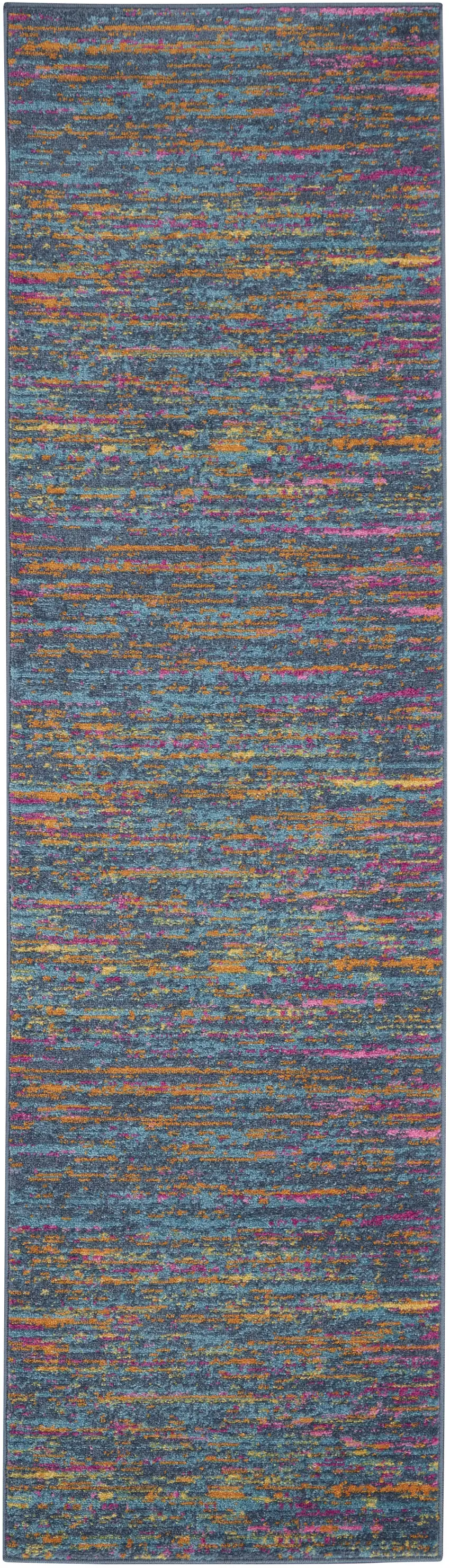 10' Blue And Orange Abstract Distressed Runner Rug Photo 1