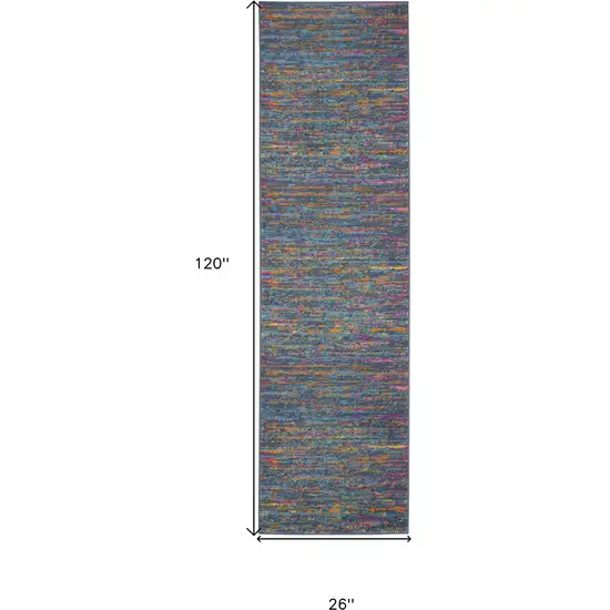 10' Blue And Orange Abstract Distressed Runner Rug Photo 8