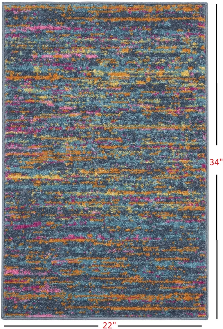 Blue Distressed Striations Scatter Rug Photo 5