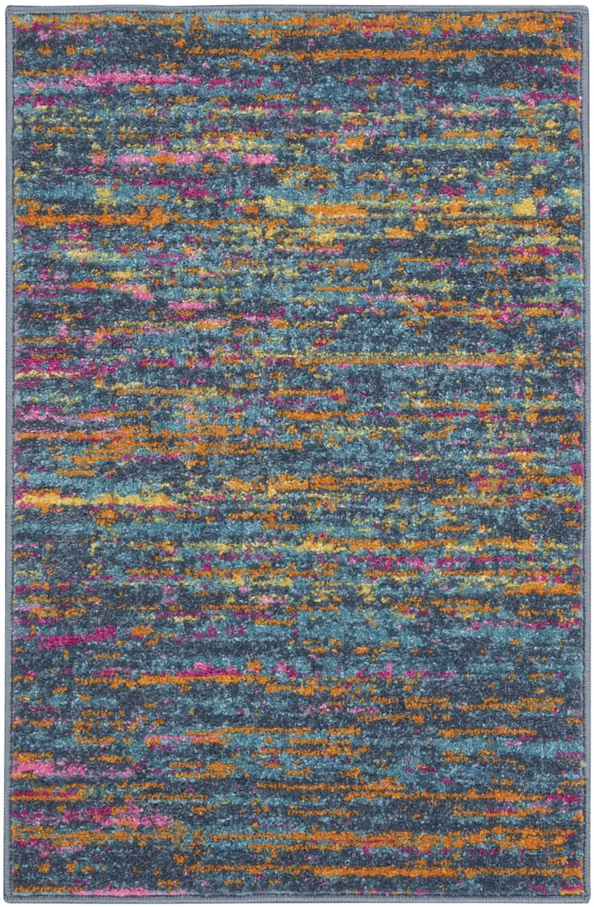 Blue And Orange Abstract Power Loom Area Rug Photo 4