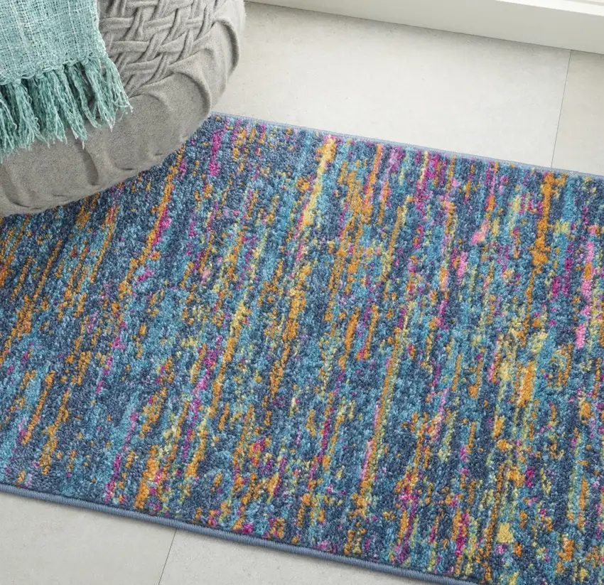 Blue Distressed Striations Scatter Rug Photo 7