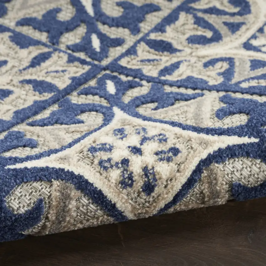 Blue Fleur De Lis Stain Resistant Non Skid Area Rug Photo 9