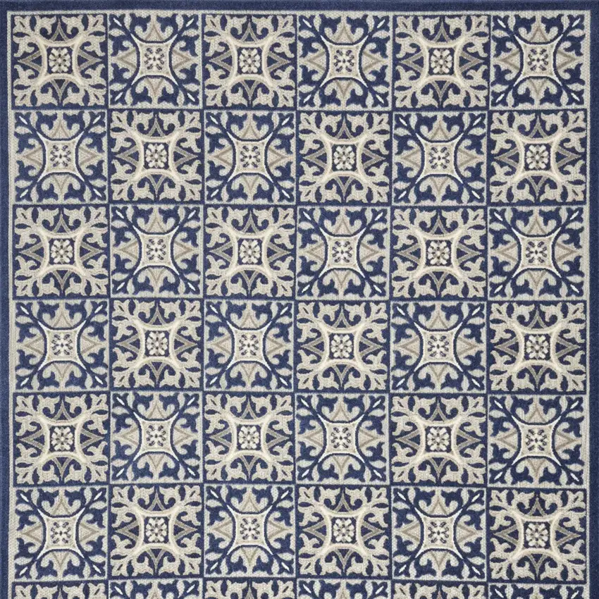 Blue Fleur De Lis Stain Resistant Non Skid Area Rug Photo 4