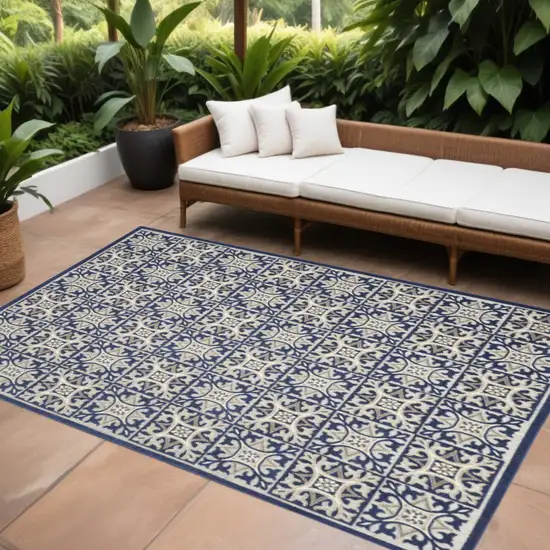 Blue Fleur De Lis Stain Resistant Non Skid Area Rug Photo 1