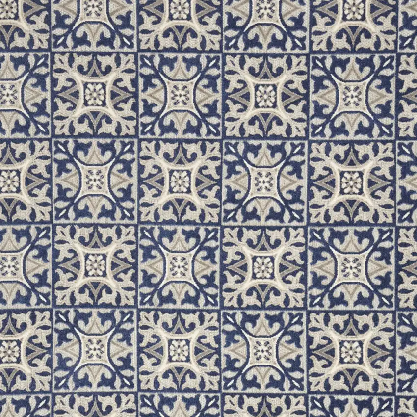 Blue Fleur De Lis Stain Resistant Non Skid Area Rug Photo 3