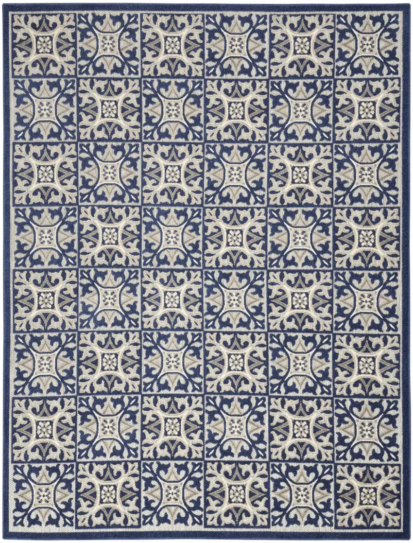 Blue Fleur De Lis Stain Resistant Non Skid Area Rug Photo 1