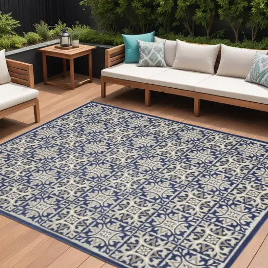 Blue Fleur De Lis Stain Resistant Non Skid Area Rug Photo 1