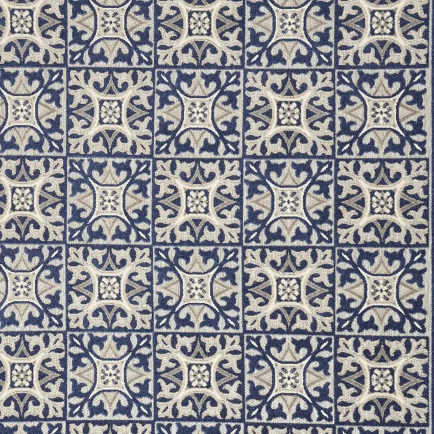 Blue Fleur De Lis Stain Resistant Non Skid Area Rug Photo 3
