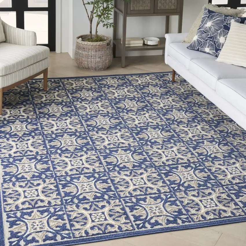 Blue Fleur De Lis Stain Resistant Non Skid Area Rug Photo 8