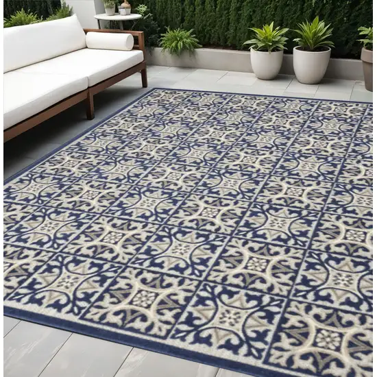 Blue Fleur De Lis Stain Resistant Non Skid Area Rug Photo 1
