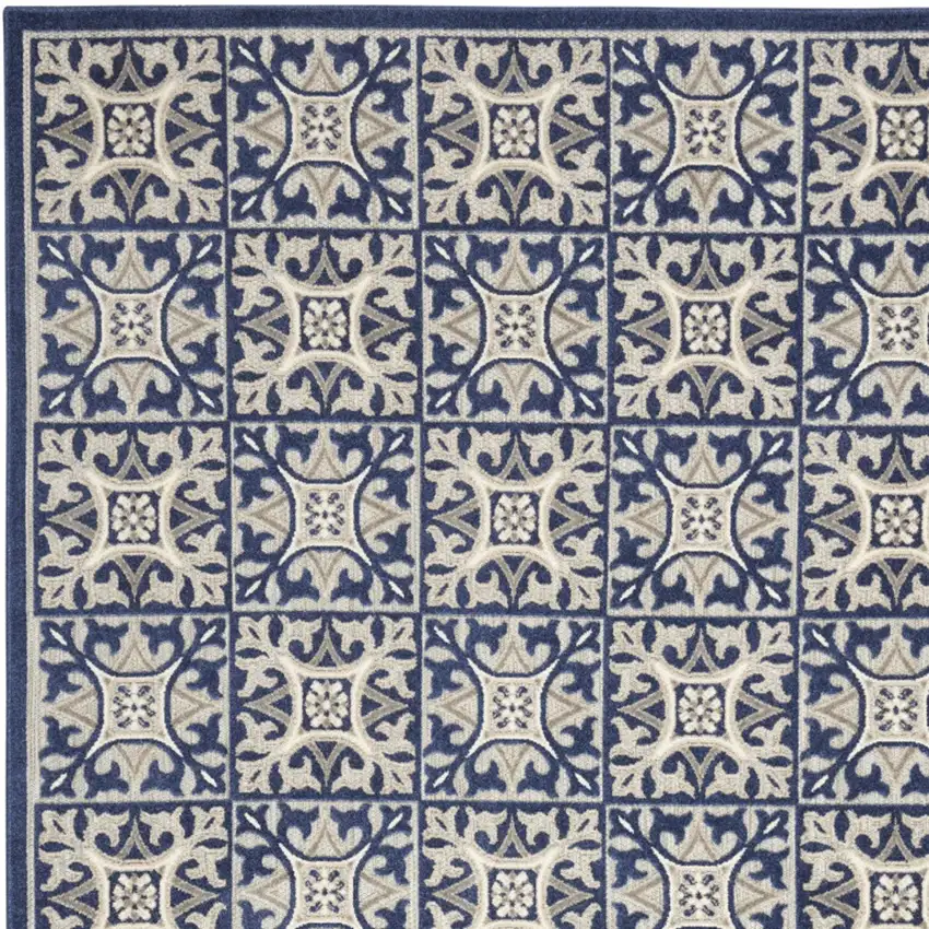 Blue Fleur De Lis Stain Resistant Non Skid Area Rug Photo 3