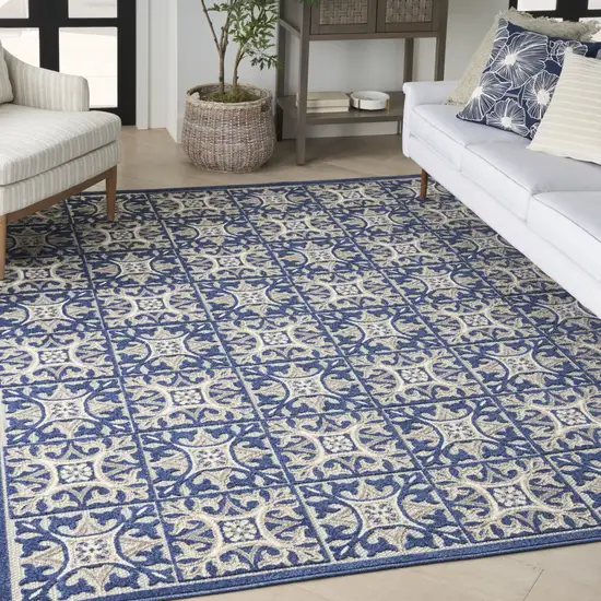 Blue Geometric Non Skid Indoor Outdoor Area Rug Photo 7
