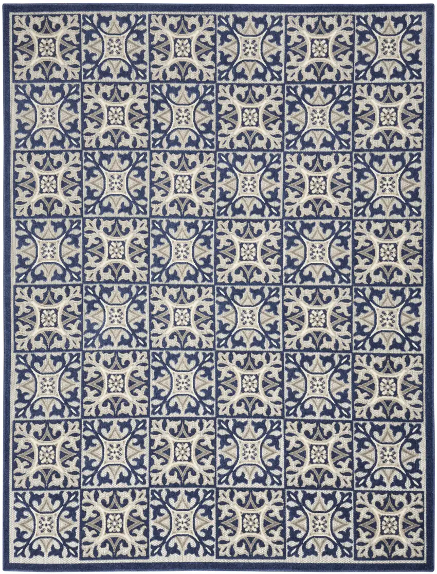 Blue Geometric Non Skid Indoor Outdoor Area Rug Photo 3