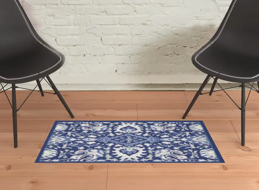 Blue Floral Area Rug Photo 1