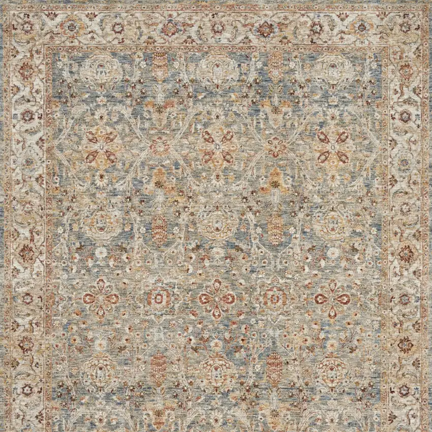 Blue Floral Distressed Area Rug Photo 8
